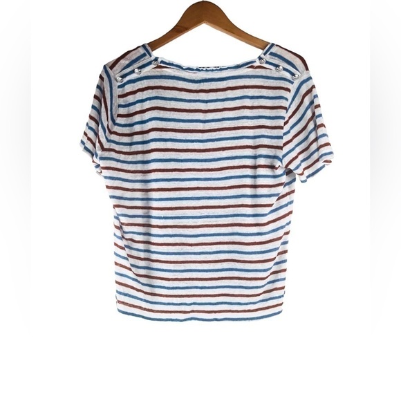 Veronica Beard Benji Striped Linen Shirt Scoop Neck Short Sleeve Size M - Picture 2 of 7